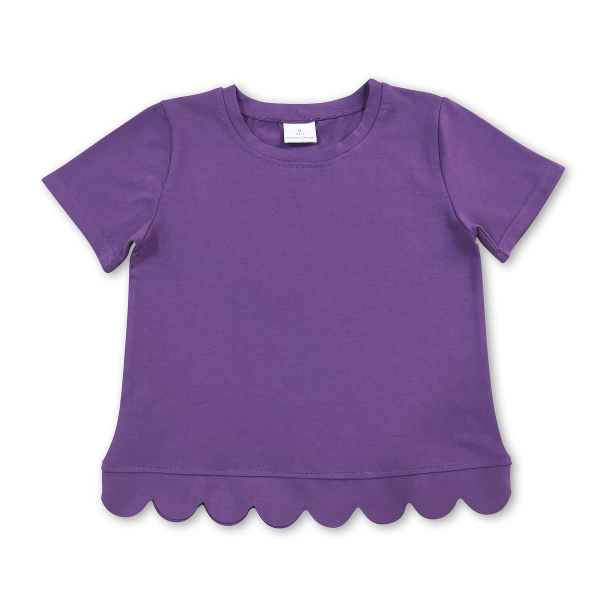 Short sleeves purple cotton scallop kids girls top