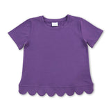 Short sleeves purple cotton scallop kids girls top