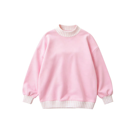 Long sleeves pink plaid adult women sweatshirt
