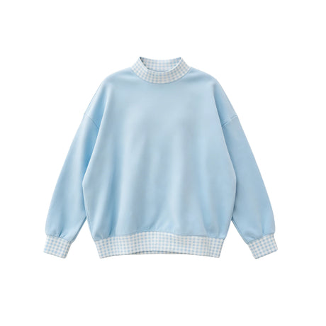 Long sleeves light blue plaid adult women sweatshirt