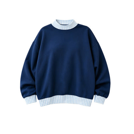 Long sleeves plaid navy adult women sweatshirt