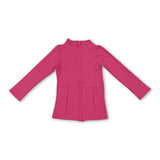 Long sleeves hot pink pocket zipper kids girls yoga top