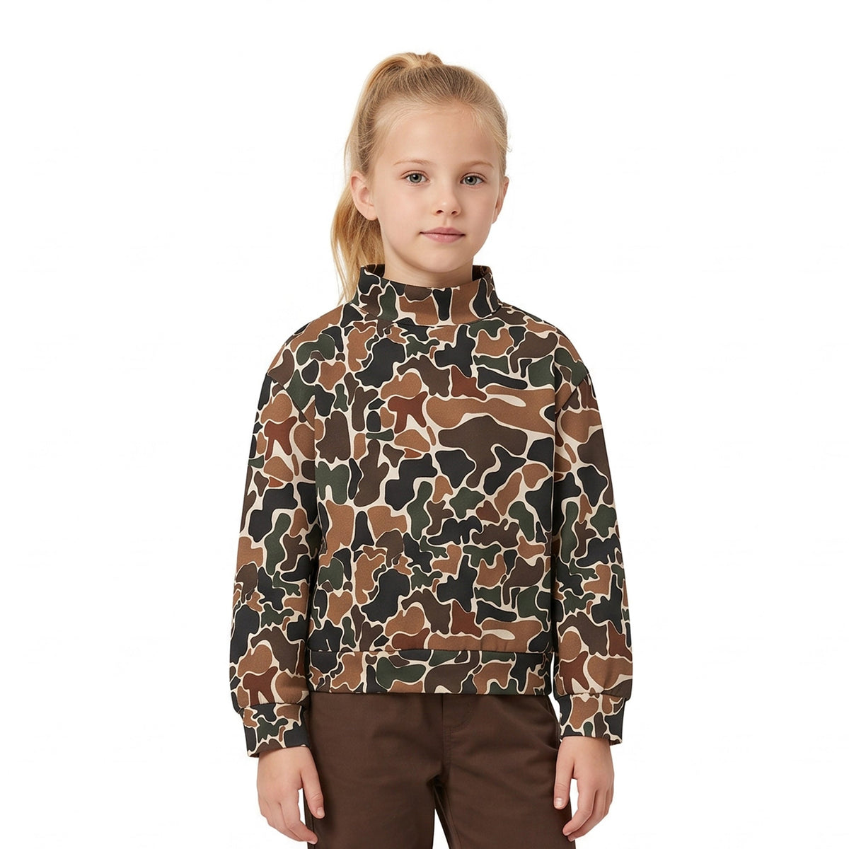 Long sleeves brown camo kids girls active top