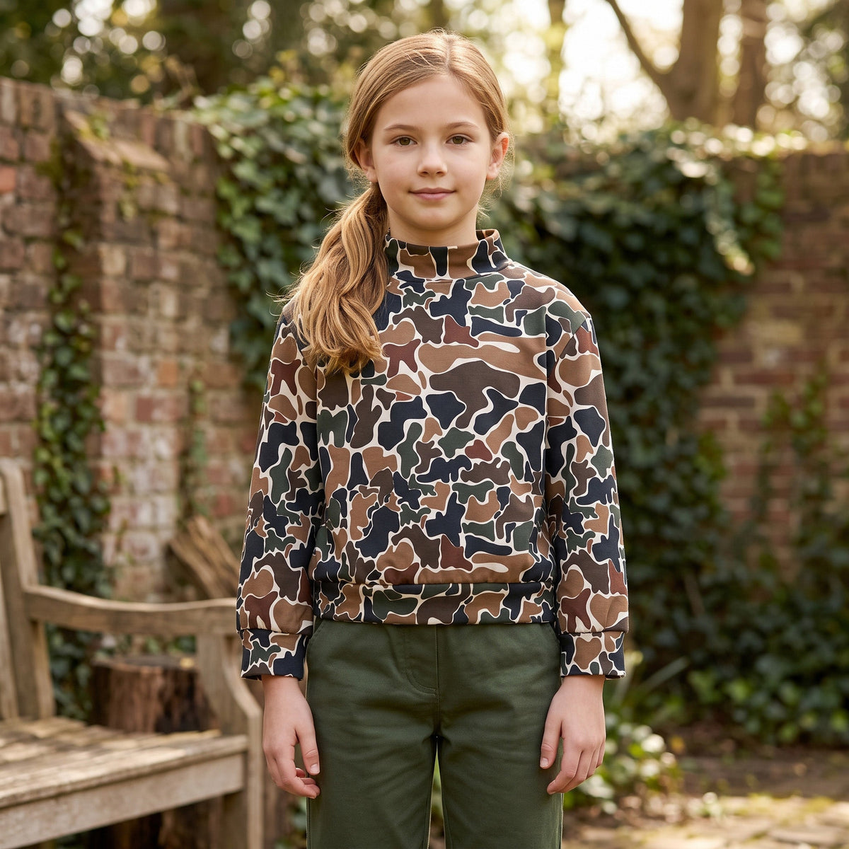 Long sleeves brown camo kids girls active top