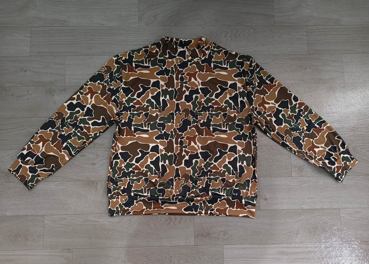 Long sleeves brown camo adult women active top