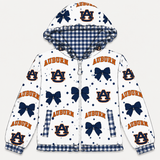 Long sleeves A U navy bow plaid kids girls team jacket