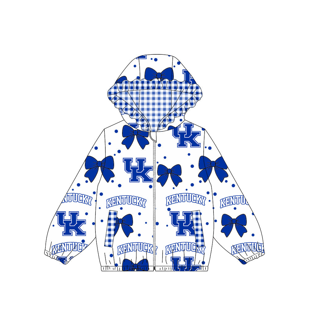 Long sleeves U K blue bow plaid kids girls team jacket
