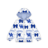 Long sleeves U K blue bow plaid kids girls team jacket