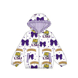 Long sleeves tiger purple bow plaid kids girls team jacket