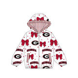 Long sleeves G red bow plaid kids girls team jacket