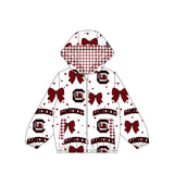 Long sleeves C maroon bow plaid kids girls team jacket