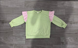 Long sleeves pink stripe green cotton kids girls fall top