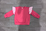 Long sleeves pink stripe hot pink cotton kids girls fall top