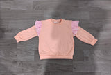 Long sleeves pink stripe peach cotton kids girls fall top