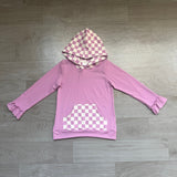 Ruffle long sleeves lavender plaid pocket girls hoodie