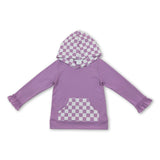 Ruffle long sleeves lavender plaid pocket girls hoodie