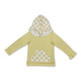 Ruffle long sleeves yellow plaid pocket girls hoodie
