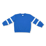 White ruffle long sleeves blue cotton girls team top
