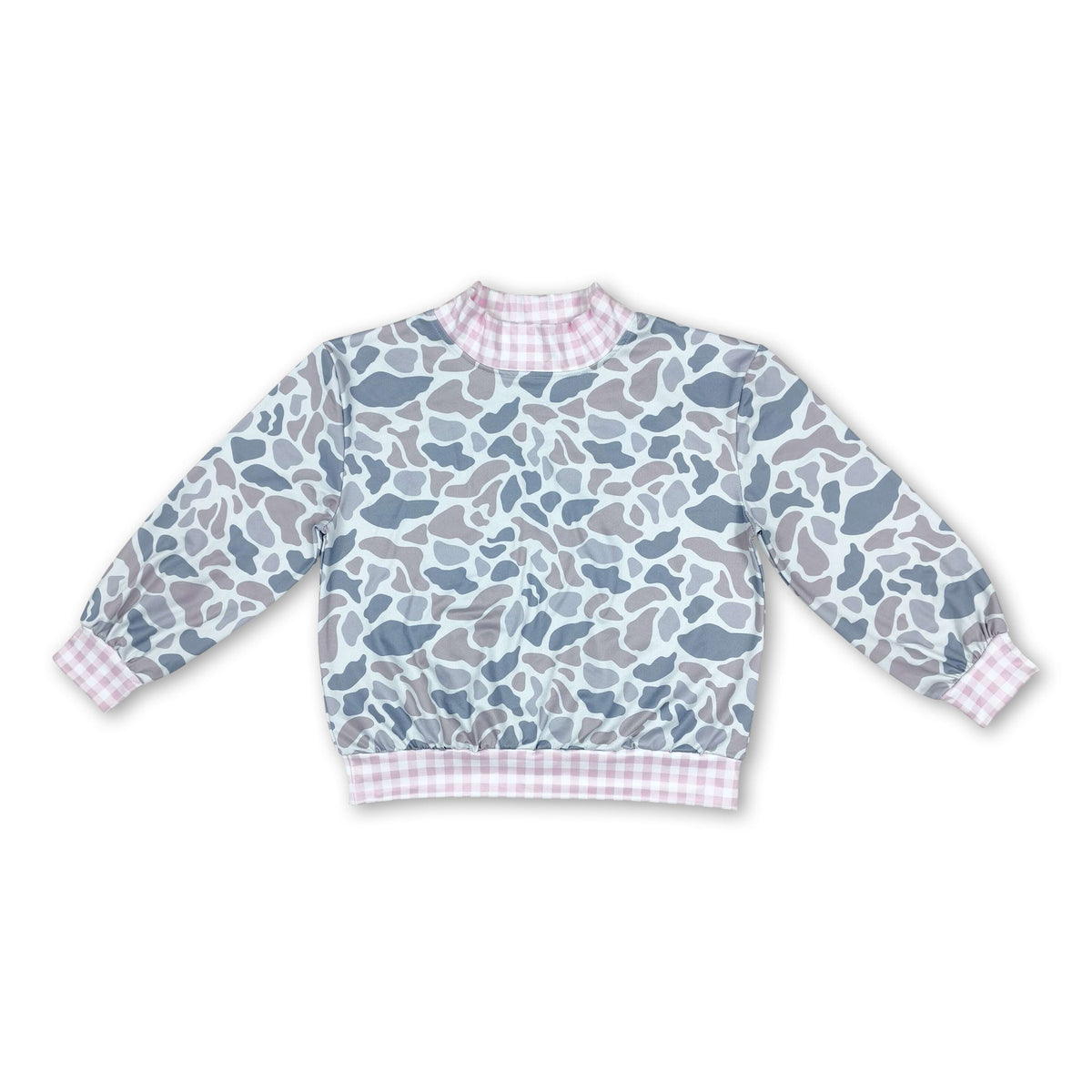 Long sleeves pink plaid mock neck grey camo kids girls top
