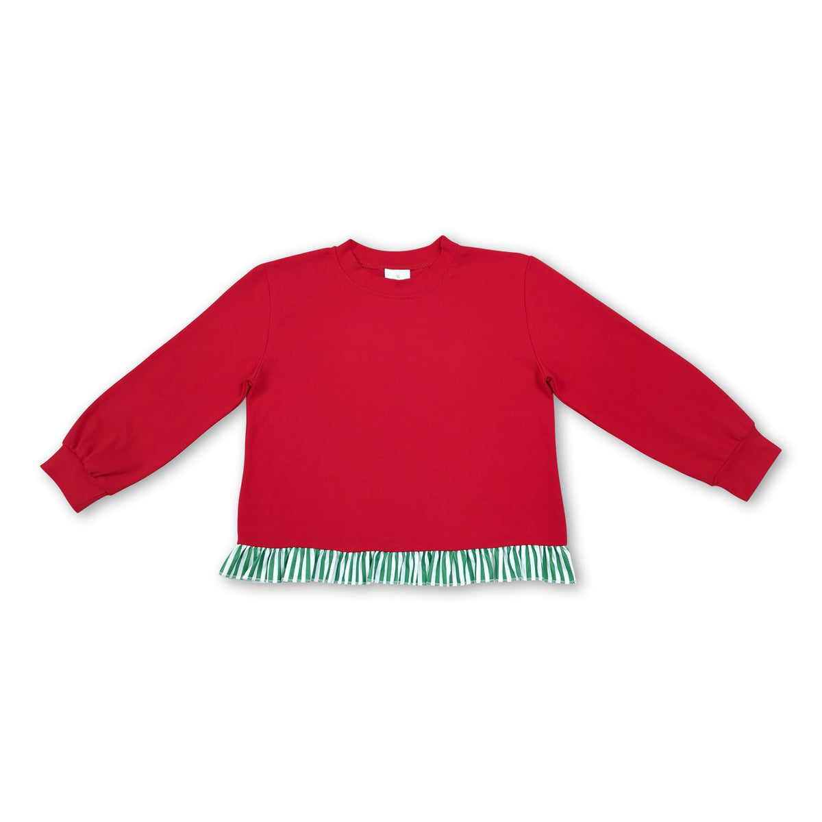 Long sleeves green stripe red cotton girls Christmas top