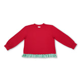 Long sleeves green stripe red cotton girls Christmas top