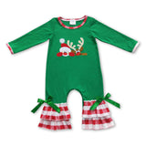 Green deer ruffle baby girls Christmas romper
