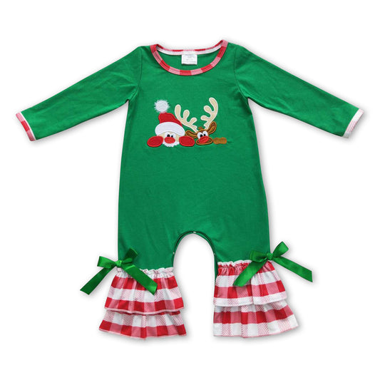 Green deer ruffle baby girls Christmas romper