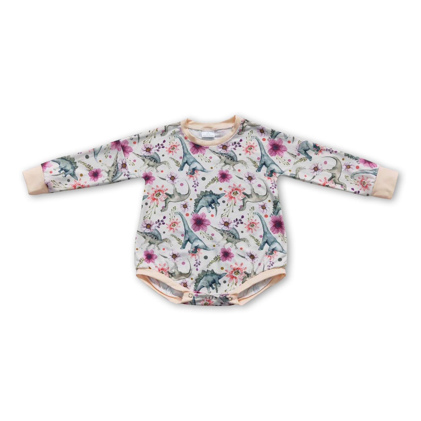 Floral dinosaur long sleeves baby girls romper