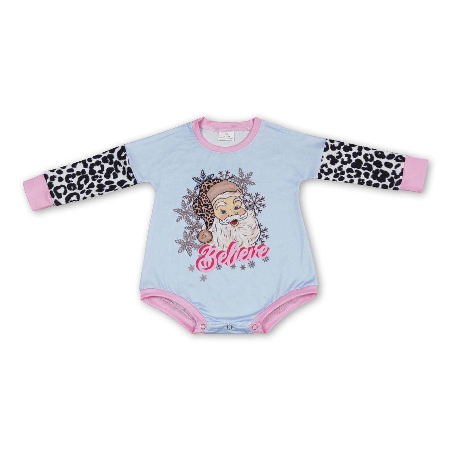 Leopard believe santa baby girls Christmas romper