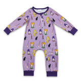 Purple witches baby girls Halloween zipper romper