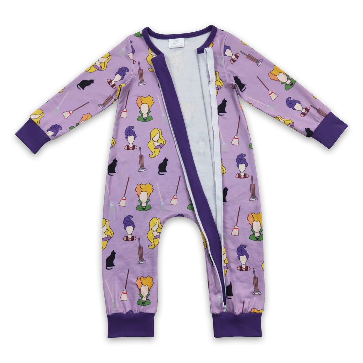 Purple witches baby girls Halloween zipper romper