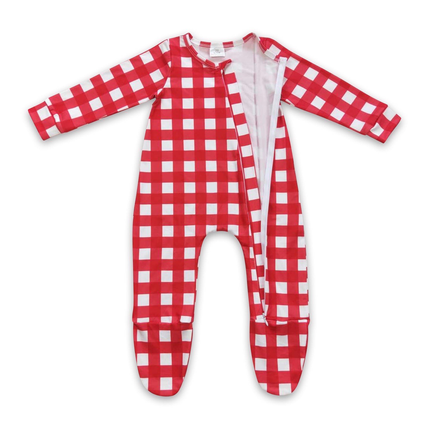 Red plaid baby girls ruffle footed zipper Christmas coveralls