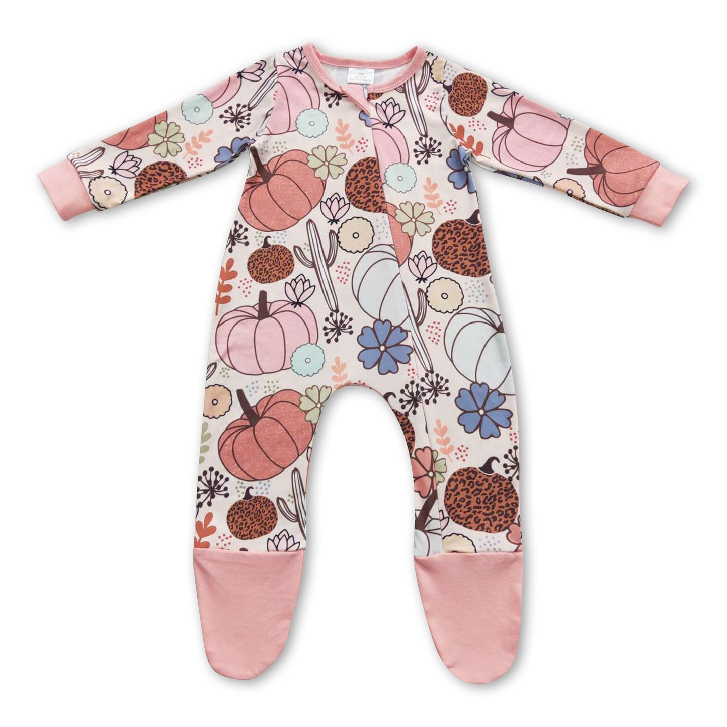 Pumpkin cactus western baby fall footed zipper coveralls