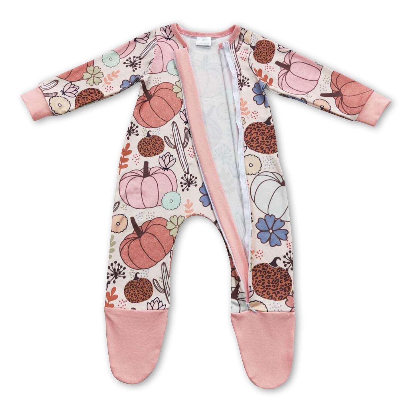 Pumpkin cactus western baby fall footed zipper coveralls