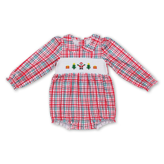 Green red santa Christmas tree gifts smocked baby romper