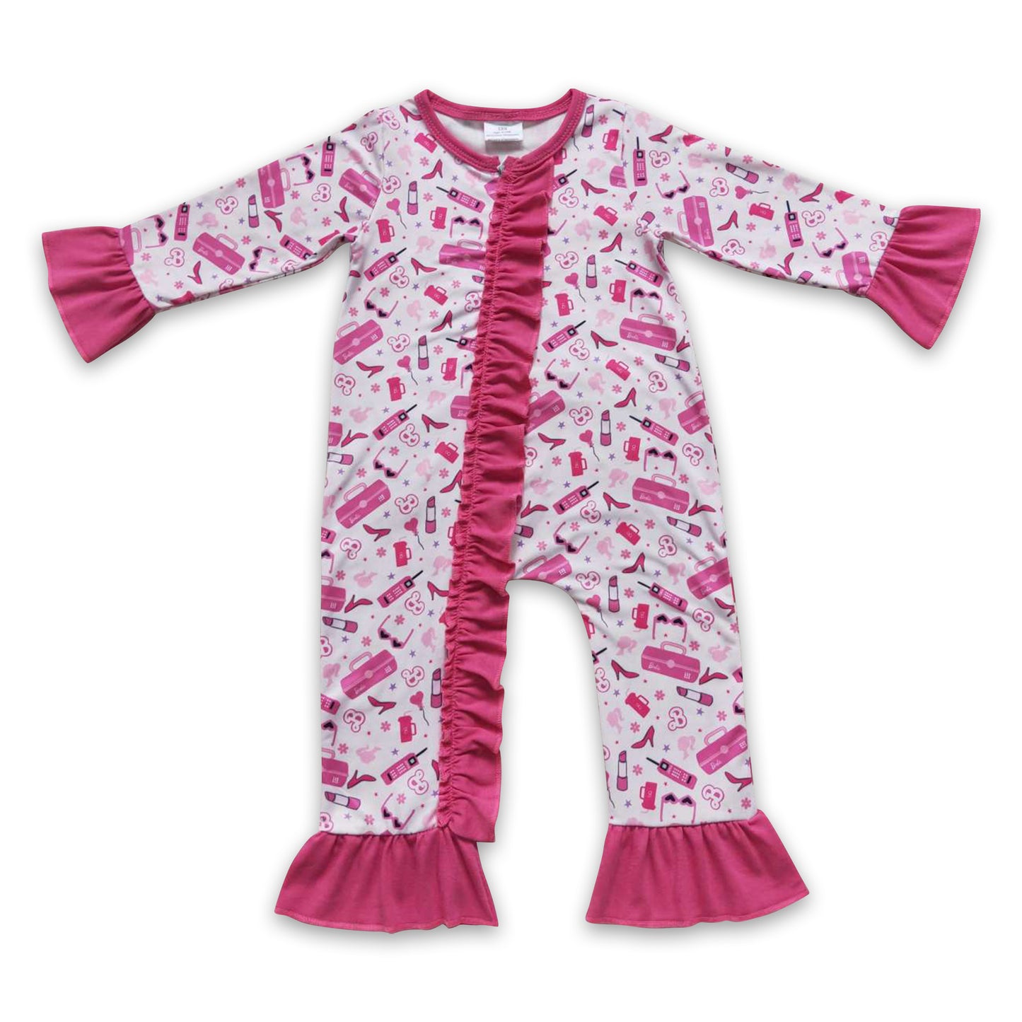 Hot pink ruffle party baby girls zipper romper