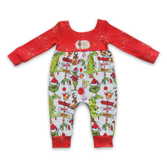 Red long sleeves green face gifts baby girls Christmas romper