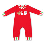 Cookie milk santa red stripe baby boy Christmas romper