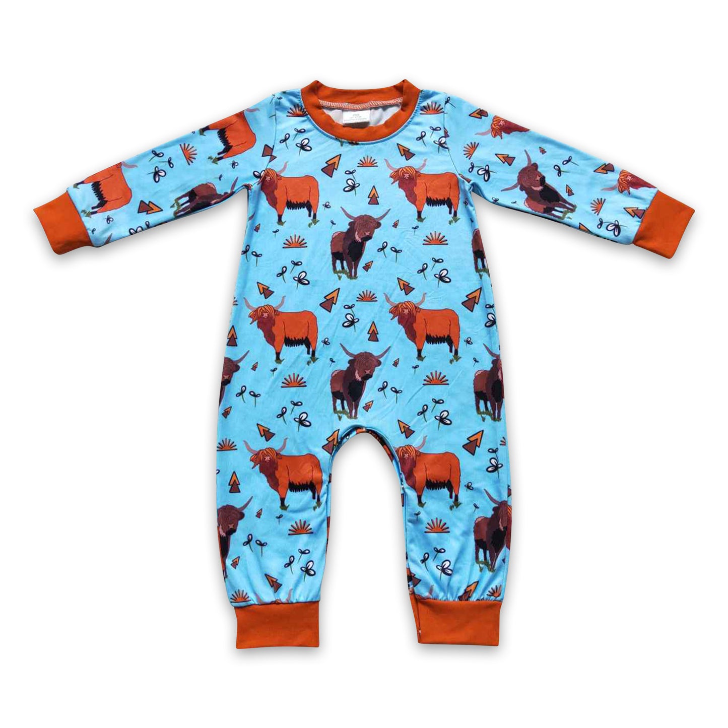 Brown long sleeves cow baby boy western romper