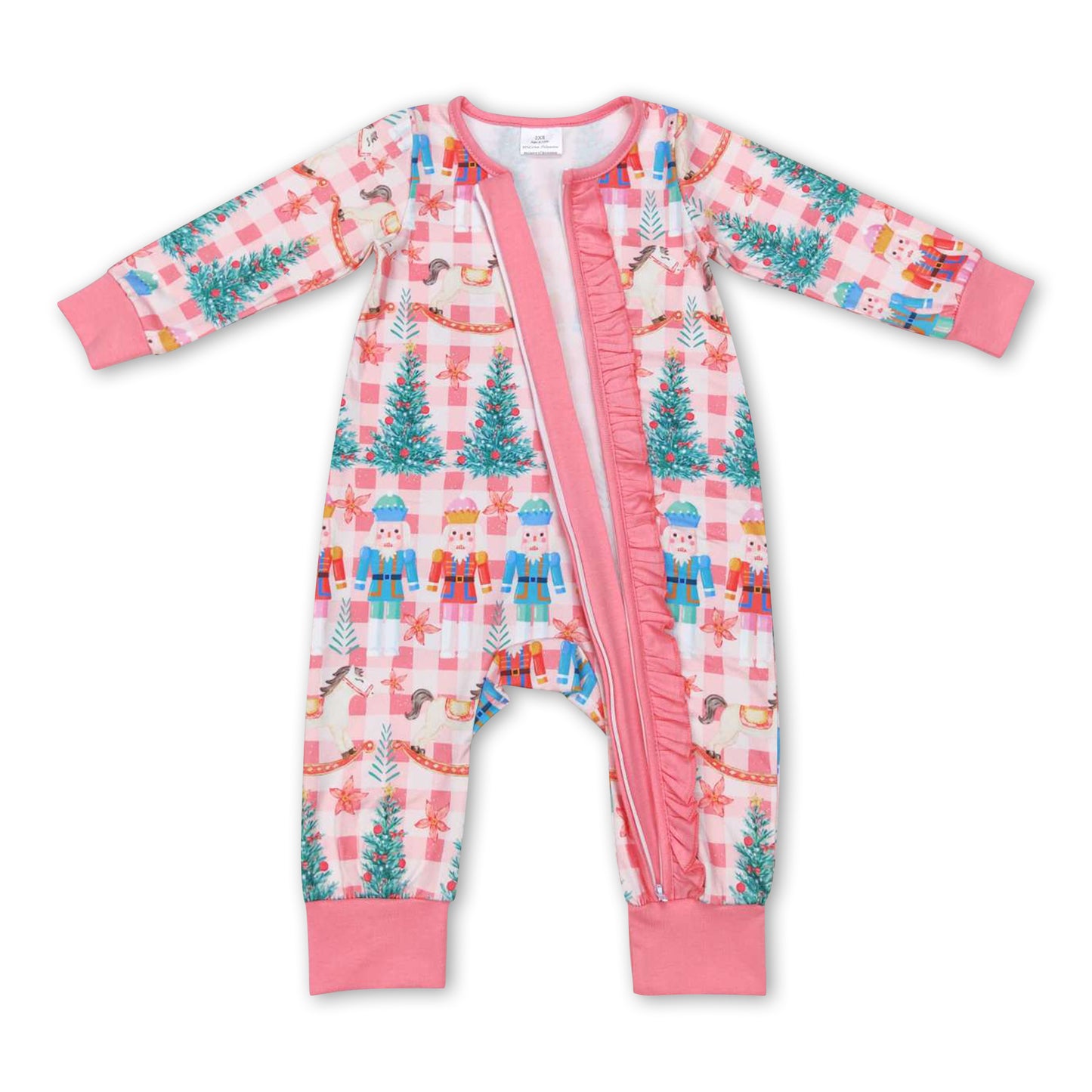 Christmas tree ballet long sleeves ruffle baby girls zipper romper