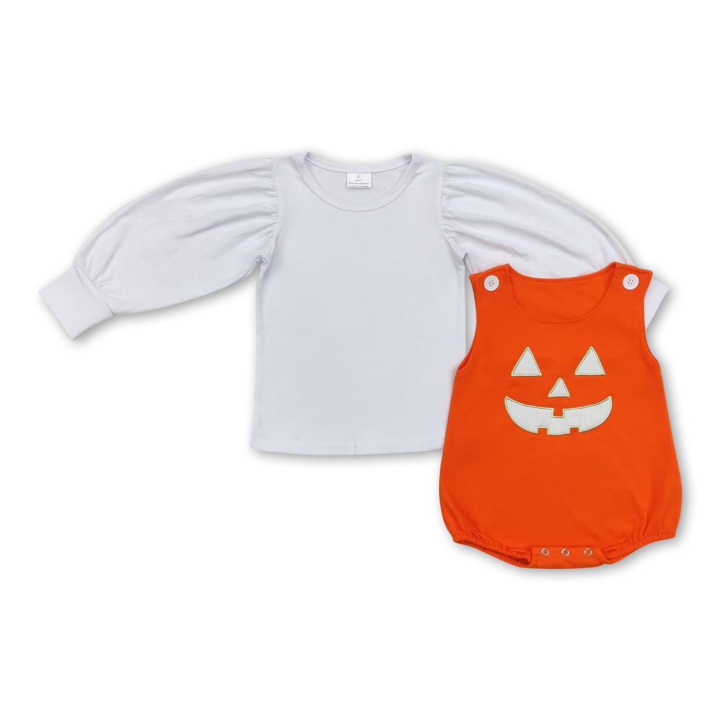 White cotton top orange romper baby Halloween set