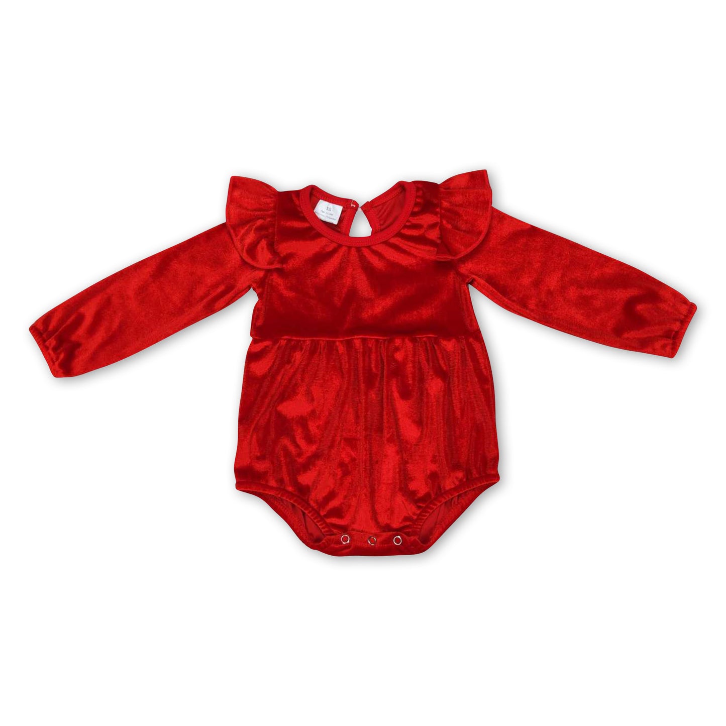 Long sleeves red velvet ruffle baby girls romper