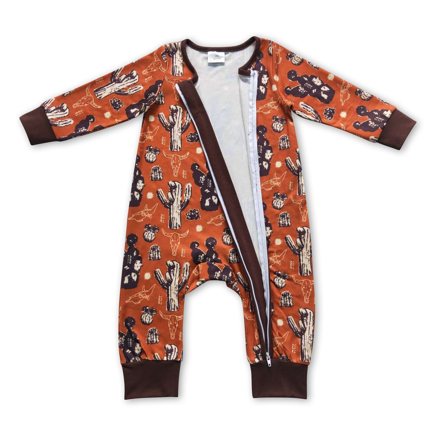 Brown cactus long sleeves baby kids zipper romper