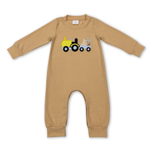 Dog tractor long sleeves baby boy hunting romper