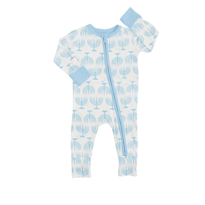 Light blue long sleeves baby kids hanukkah zipper romper