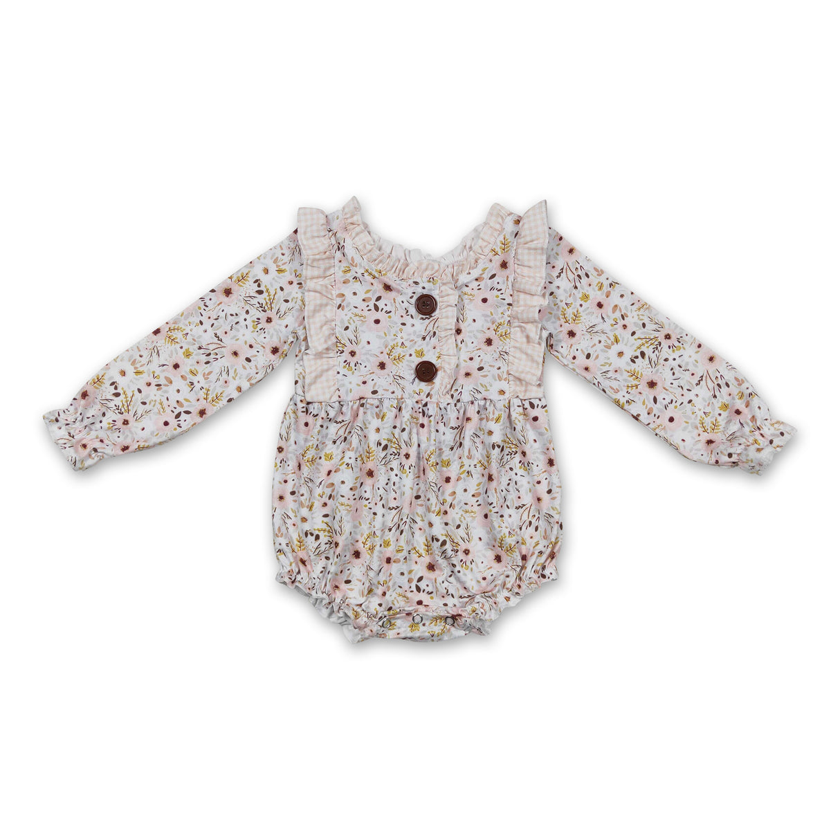 Long sleeves floral ruffle baby girls romper
