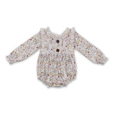 Long sleeves floral ruffle baby girls romper