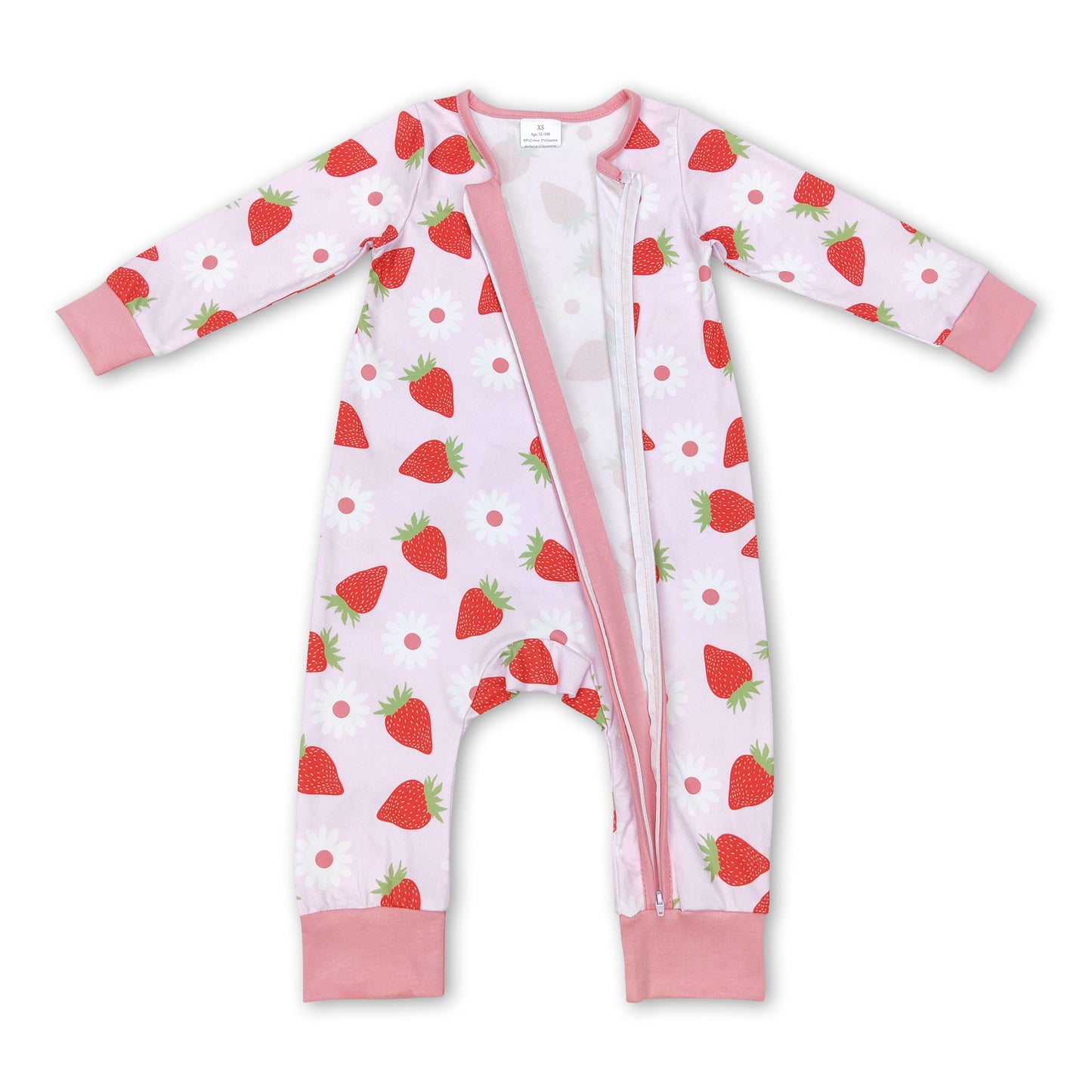 Strawberry floral baby girls spring zipper romper