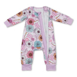 Pink flower boots western baby girls zipper romper