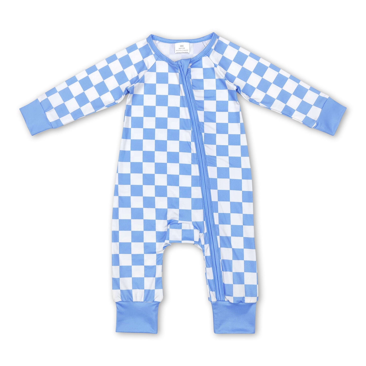 Blue plaid long sleeves baby kids zipper romper